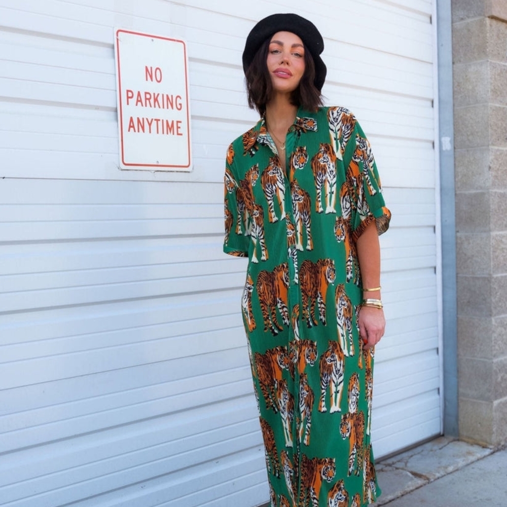 Green Tiger Print Dress
